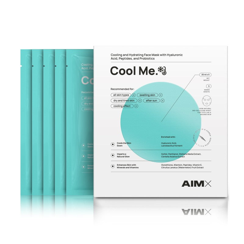 Greito poveikio intensyviai regeneruojanti ir drėkinanti lakštinė kaukė su vėsinančiu ir raminančiu poveikiu AIMX “Cool Me” 5vnt.